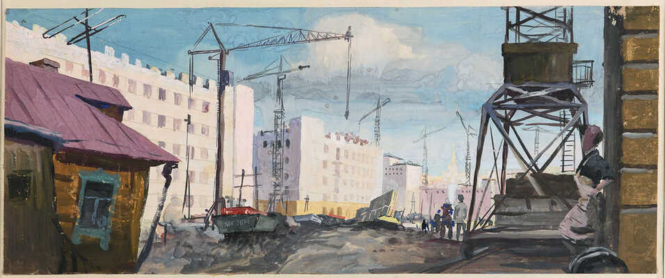 Дуленков Борис Дмитриевич. Лот из четырех работ из серии «Москва строится», иллюстрации к фильму «Конец старой Березовки»